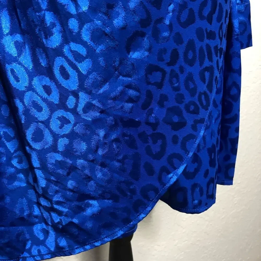 Adelyn Rae bright blue leopard print side drape dress size Large